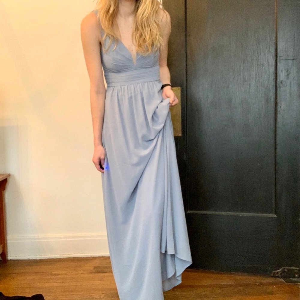 Lulus Slate Blue V-Neck Chiffon Gown